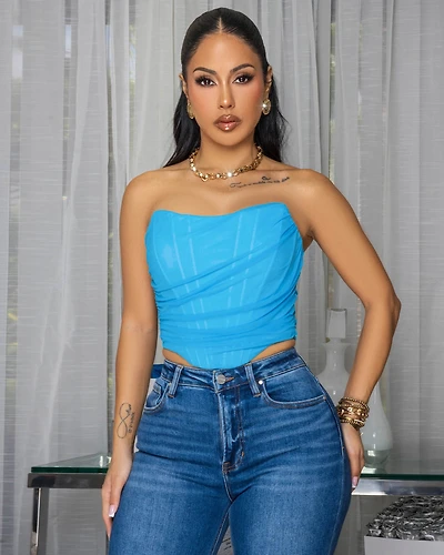 Halle Turquoise Mesh Crop Corset