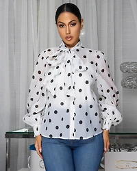 Melina White Black Polka Dot Collared Linen Shirt