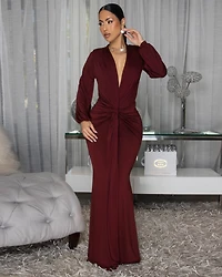Macy Maroon Knot Front Maxi Dress