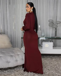 Macy Maroon Knot Front Maxi Dress