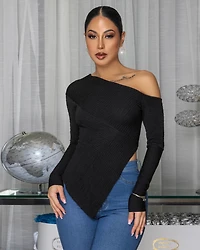 Lattie Black Textured Single Shoulder Top