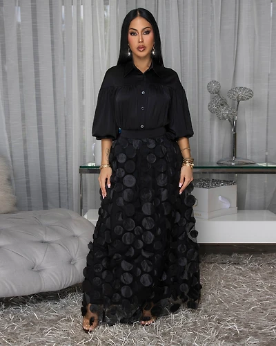 Melrose Black Mesh Overlay Skirt Set