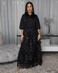 Melrose Black Mesh Overlay Skirt Set