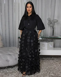 Melrose Black Mesh Overlay Skirt Set