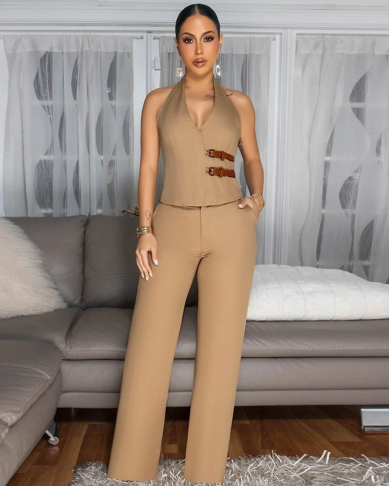Fernanda Mocha Vest Top & Pants Set