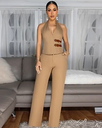 Fernanda Mocha Vest Top & Pants Set