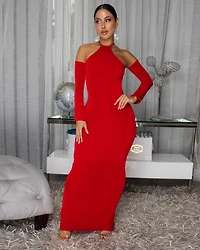 Jamora Red Maxi Long Sleeves Dress