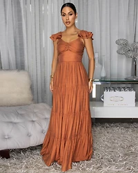 Blain Rust Ruffle Sleeves Maxi Dress