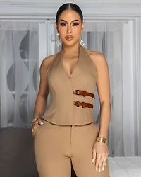 Fernanda Mocha Vest Top & Pants Set