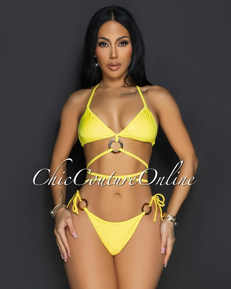 Yunis Yellow Strappy Two Piece Swimsuit