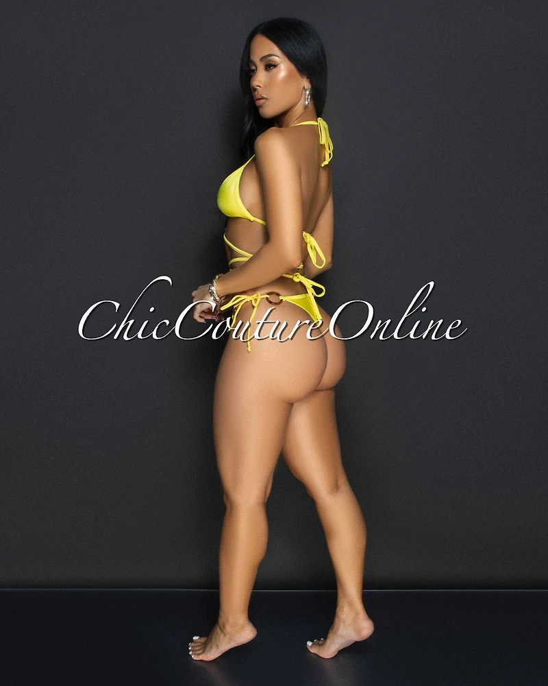 Yunis Yellow Strappy Two Piece Swimsuit