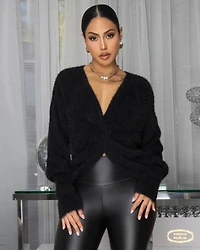 Tovah Black Knot Front Fuzzy Sweater