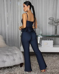 Laurence Dark Wash Blue Denim Peplum Pants Set