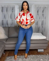 Marzia Red Off-White Print Crop Top