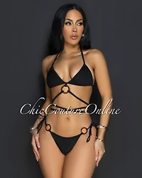 Yunis Black Strappy Two Piece Swimsuit