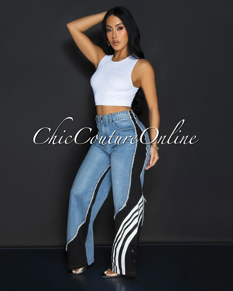 Taye Denim Black Sporty Wide Legs Pants