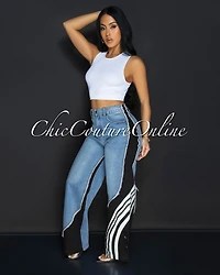 Taye Denim Black Sporty Wide Legs Pants