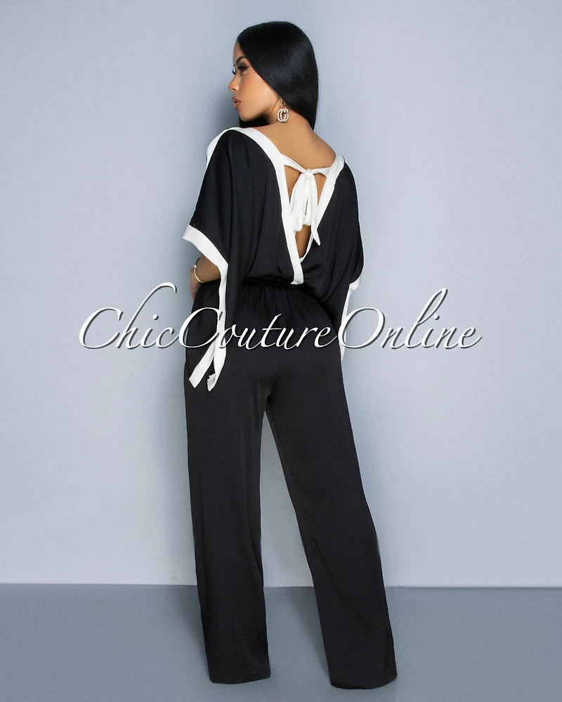 Vedette Black Off-White Wide Sleeves & Legs Jumpsuit