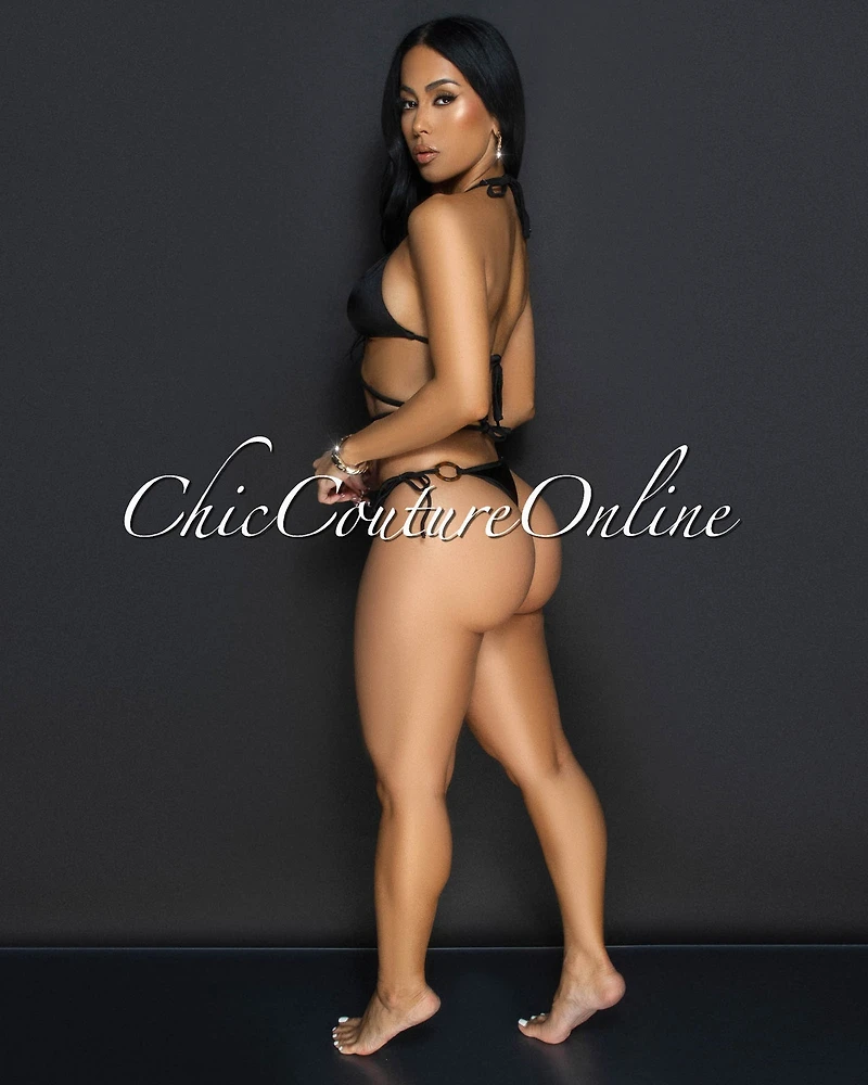 Yunis Black Strappy Two Piece Swimsuit