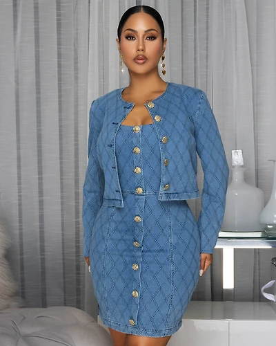 Diamonique Medium Blue Denim Crop Jacket