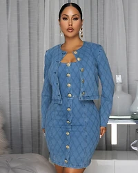Diamonique Medium Blue Denim Crop Jacket