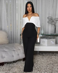 Eliselle Off-White Black Off-The-Shoulder Jumpsuit