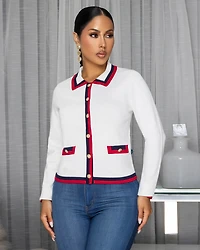 Vittola Off-White Stripes Trim Cardigan