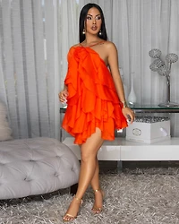 Rihanna Tomatoe Red Ruffle Mini Dress