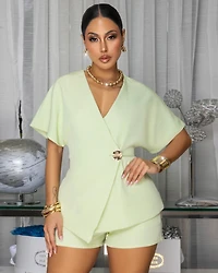 Dana Lime Single Button Shorts Set