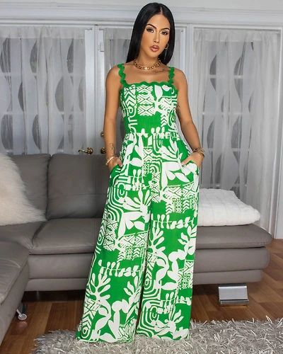 Izza Green Off-Print Woven Jumpsuit