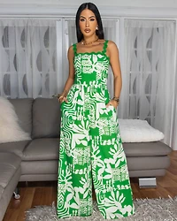 Izza Green Off-Print Woven Jumpsuit