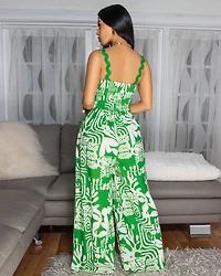 Izza Green Off-Print Woven Jumpsuit