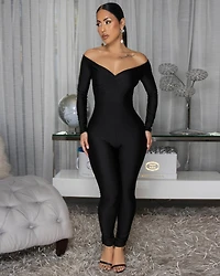 Polene Black Off-The-Shoulder Jumpsuit