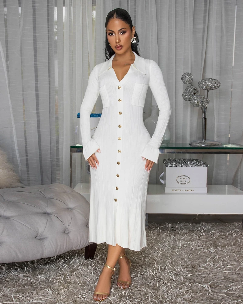 Keita Ivory Ribbed Bodycon Maxi Dress