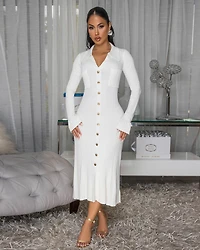 Keita Ivory Ribbed Bodycon Maxi Dress