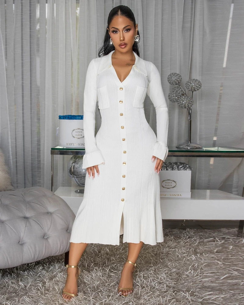 Keita Ivory Ribbed Bodycon Maxi Dress