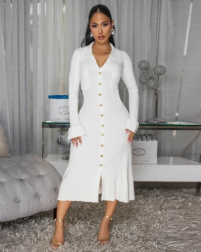 Keita Ivory Ribbed Bodycon Maxi Dress