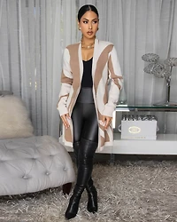 Cezanne Nude Mocha Long  Knit Cardigan