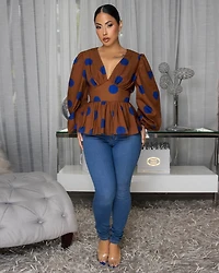 Abbie Brown Blue Polka Dots Top