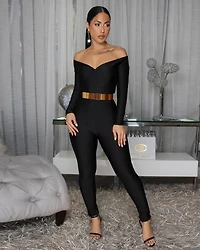 Polene Black Off-The-Shoulder Jumpsuit