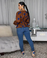 Abbie Brown Blue Polka Dots Top