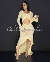 *Zala Yellow Ruffle Cover Up Maxi Dress