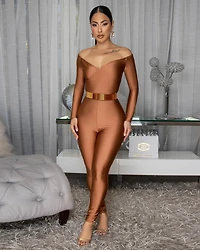 Polene Bronze Off-The-Shoulder Jumpsuit