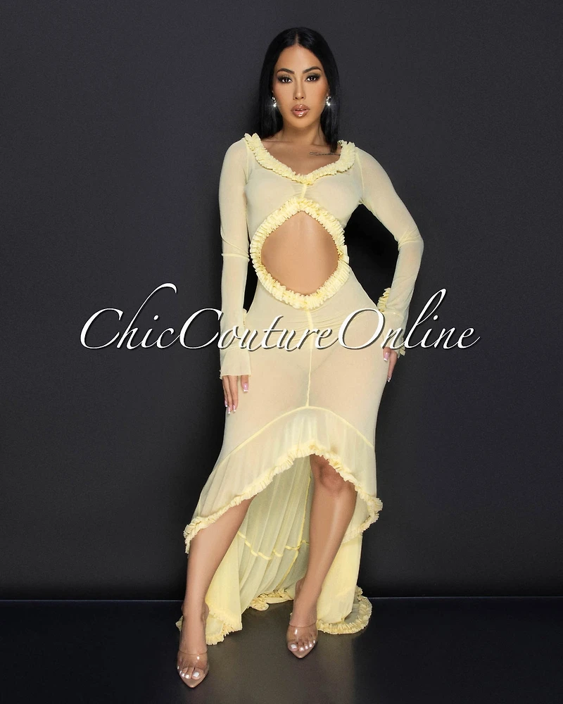 *Zala Yellow Ruffle Cover Up Maxi Dress