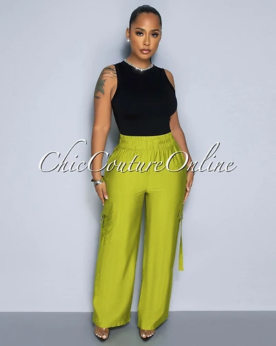 Dogma Lime Green Wide Cargo Pants