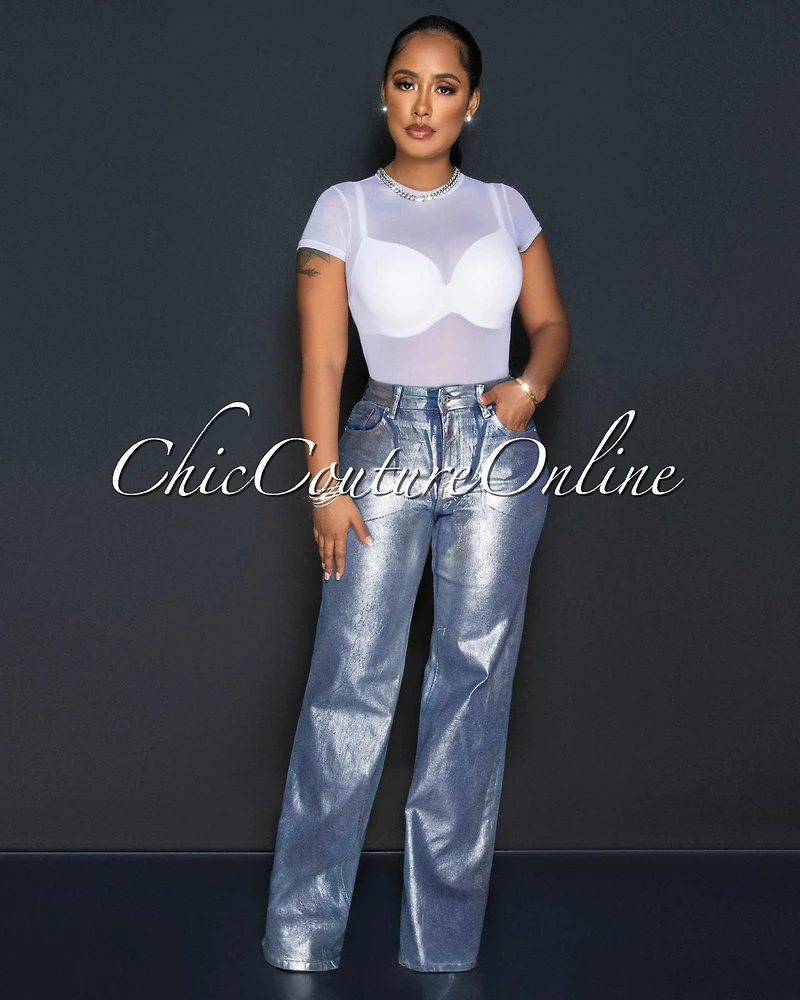 *Raissa Denim Silver Foil Wide Jeans