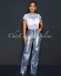 *Raissa Denim Silver Foil Wide Jeans