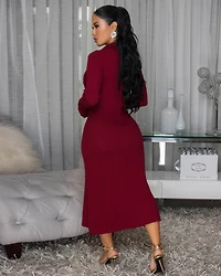 Keita Burgundy Ribbed Body-Con Midi Dress