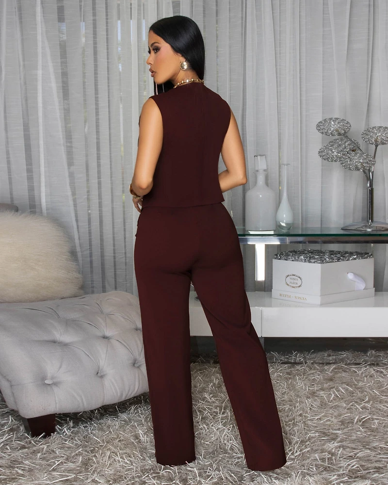 Komodo Brown Gold Buttons Vest & Pants Set