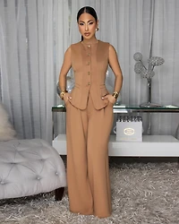 Nikko Camel Woven Vest & Pants Set